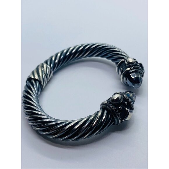 DAVID YURMAN DARKENED BLACKENED STERLING SILVER RENAISSANCE 10MM CUFF DIAMONDS - Picture 11 of 12